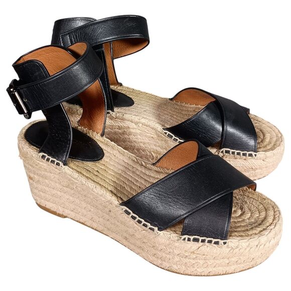 Coach Primrose Espadrille Platform Wedge Sandal Leather Black Ankle Strap 6 B - Picture 2 of 10